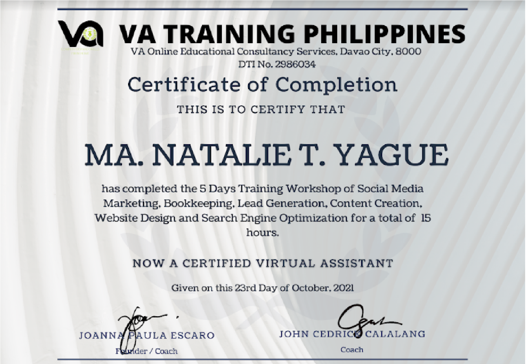 Virtual Assistant Certification