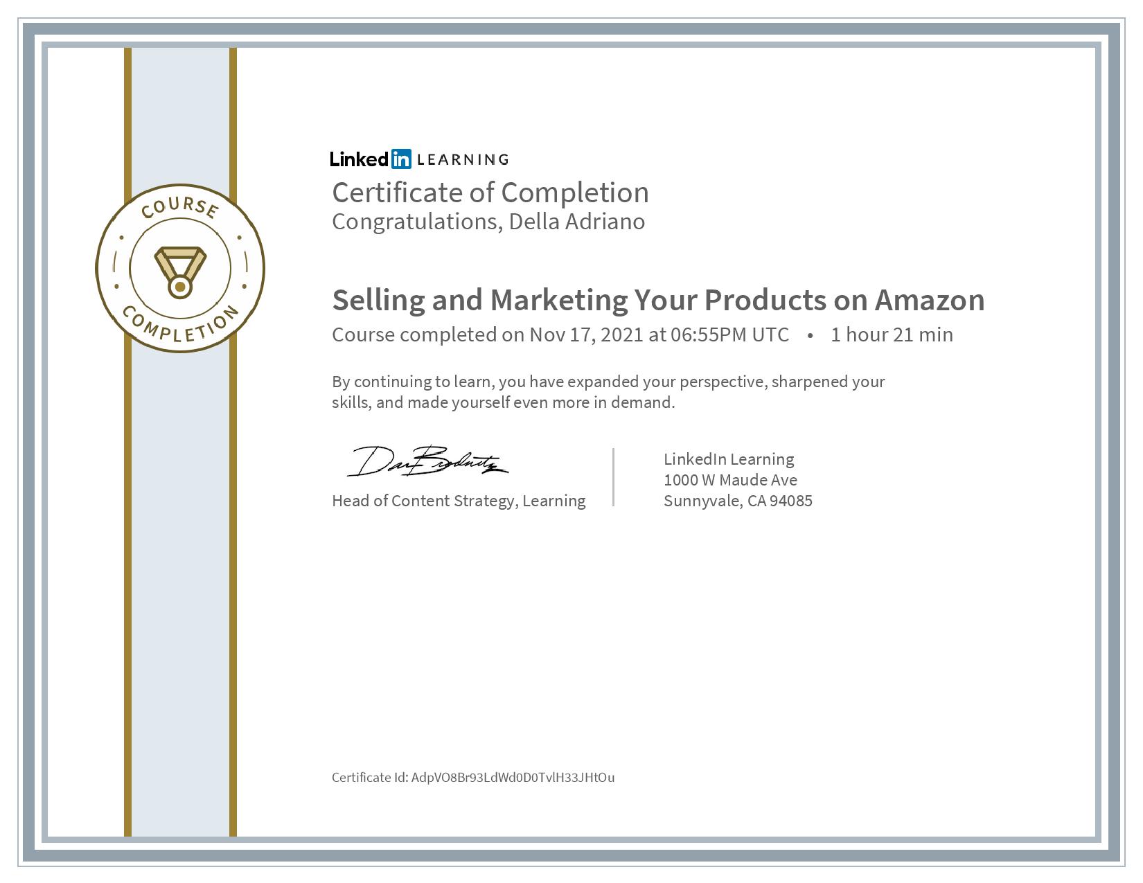 Certificate Of Completion Selling and Marketing Your Products on Amazon