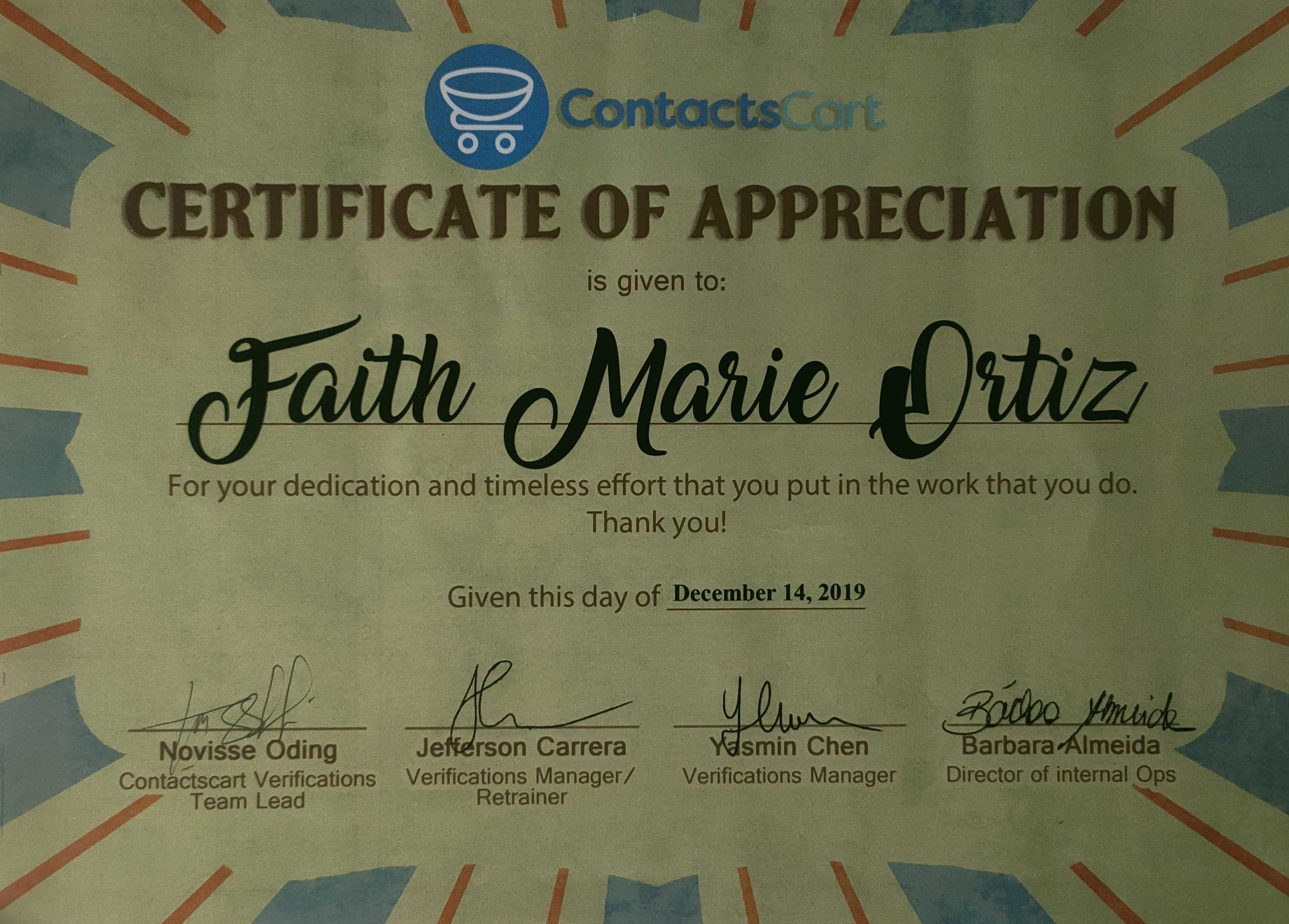 Certificate of Appreciation