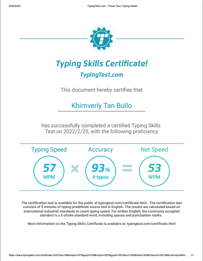 Typing Speed Certificate