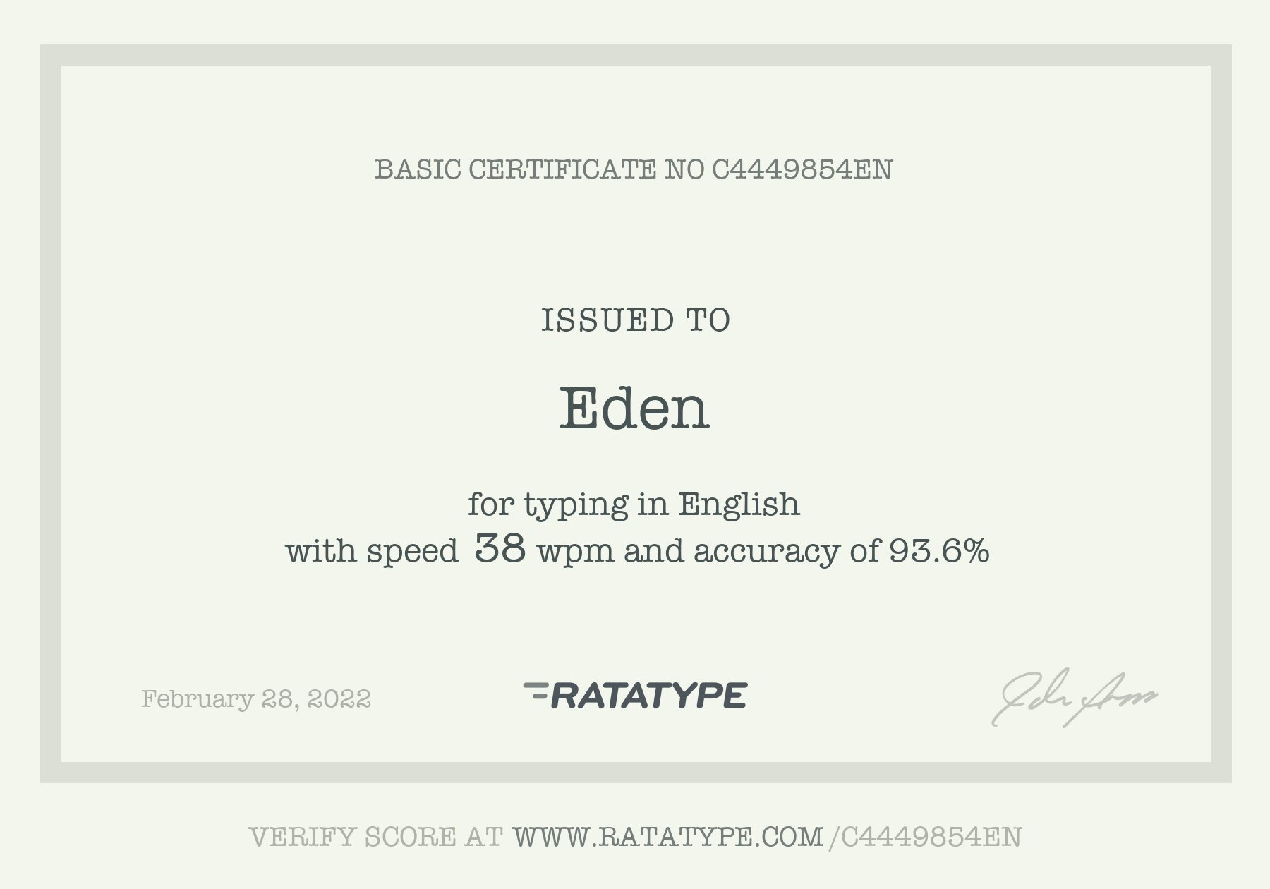 Typing Certificate