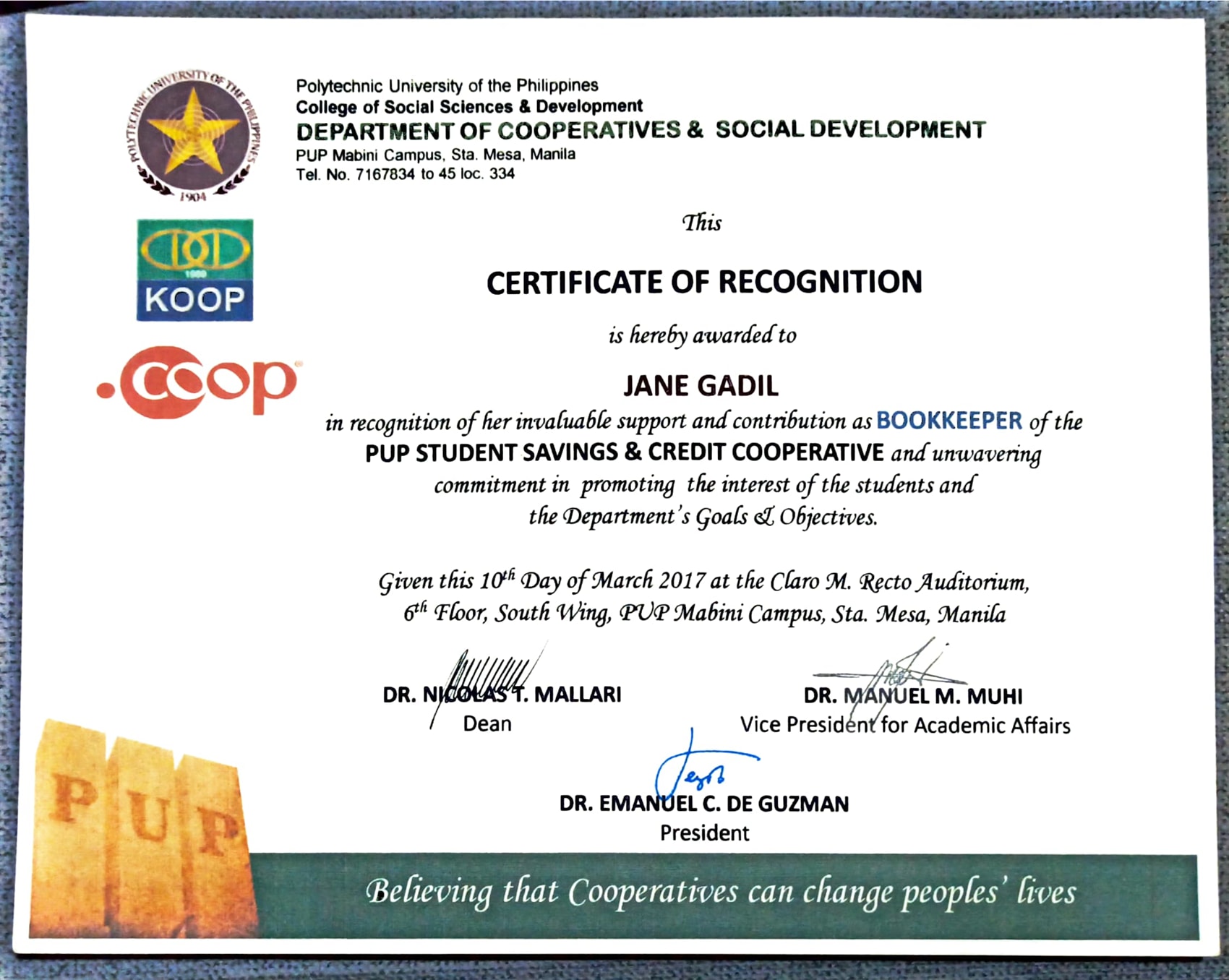 Bookkeeper Certificate