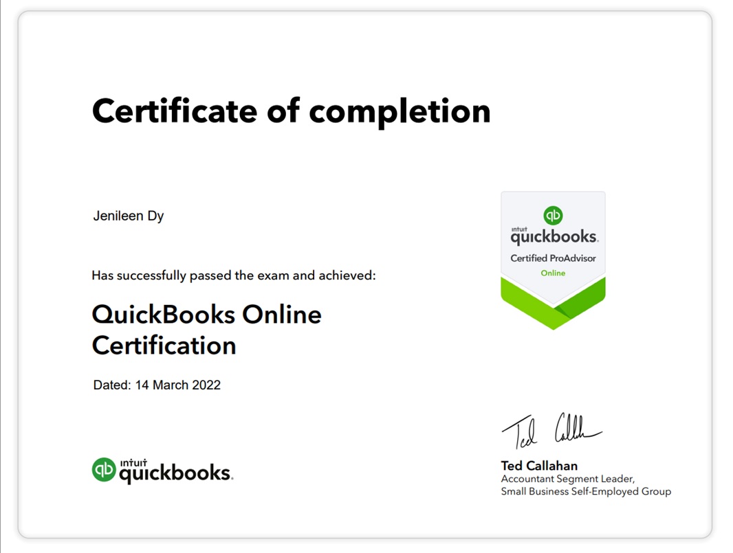 Quickbooks Certified ProAdvisor