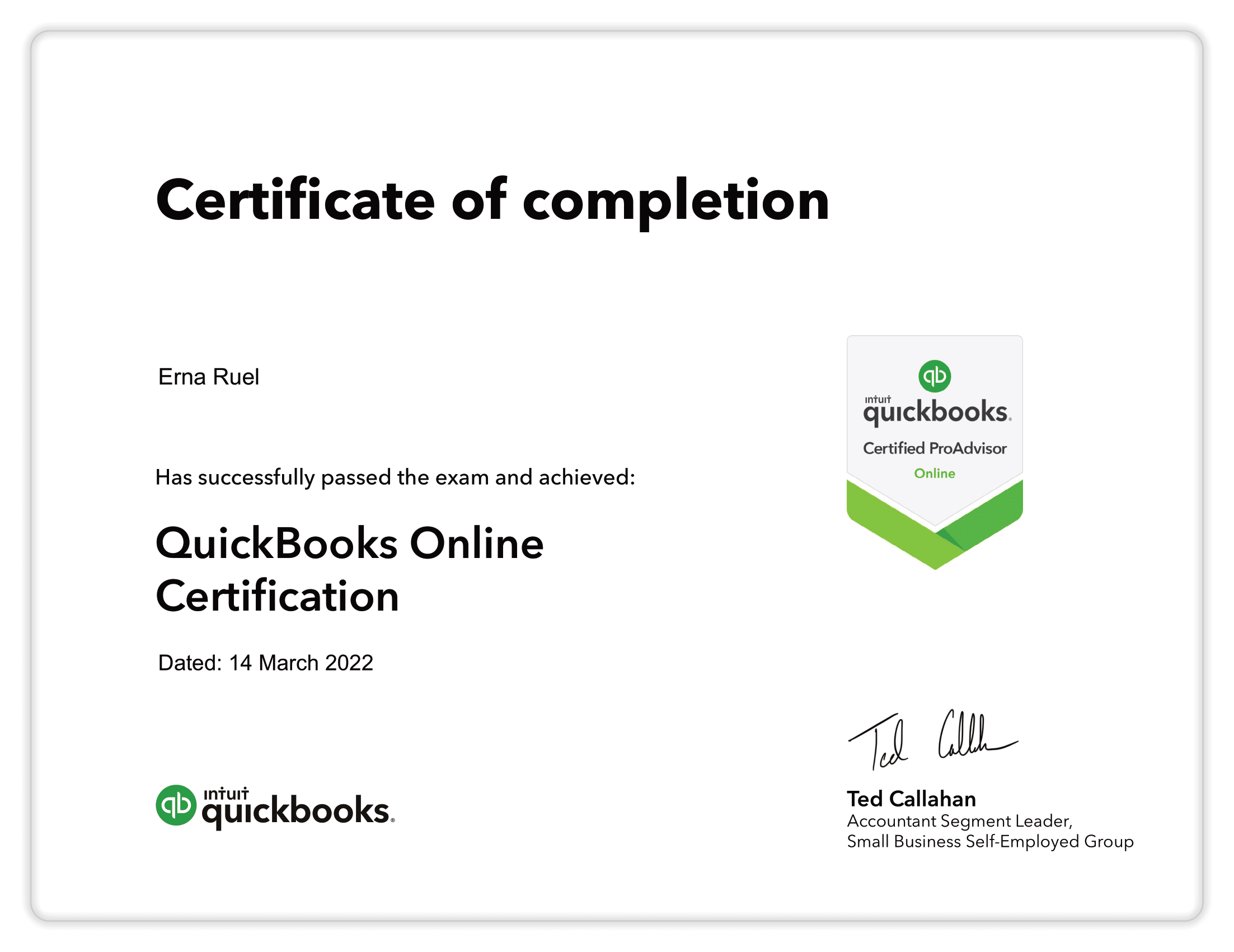 QUICKBOOKS ONLINE CERTIFICATION