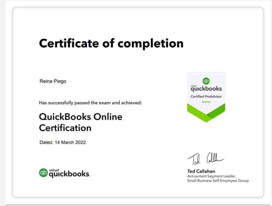 Quickbooks Certified ProAdvisor