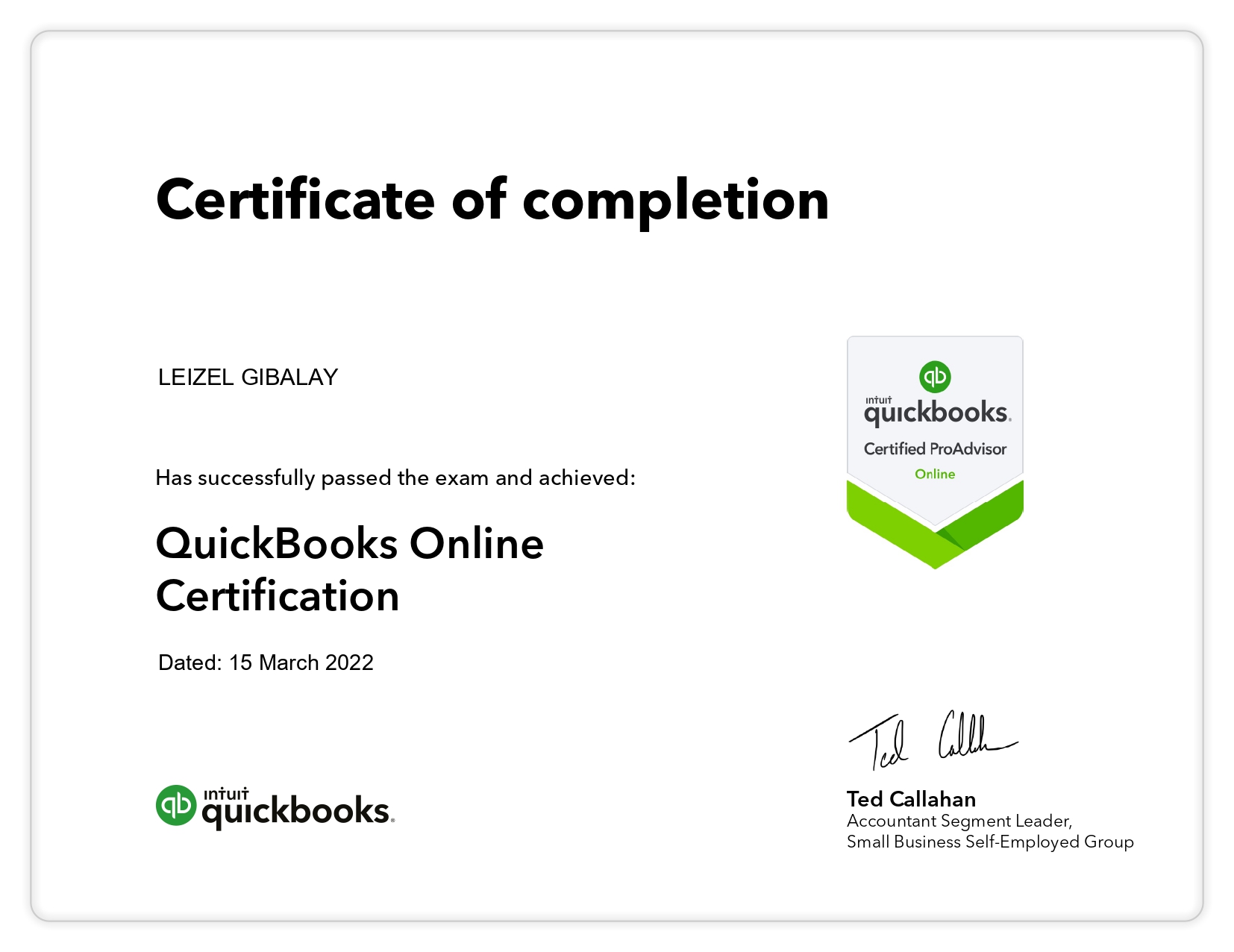 QUICKBOOKS ONLINE CERTIFICATION PROADVISOR