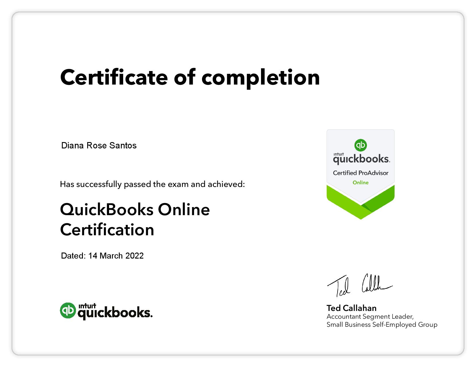 QuickBooks Certificate