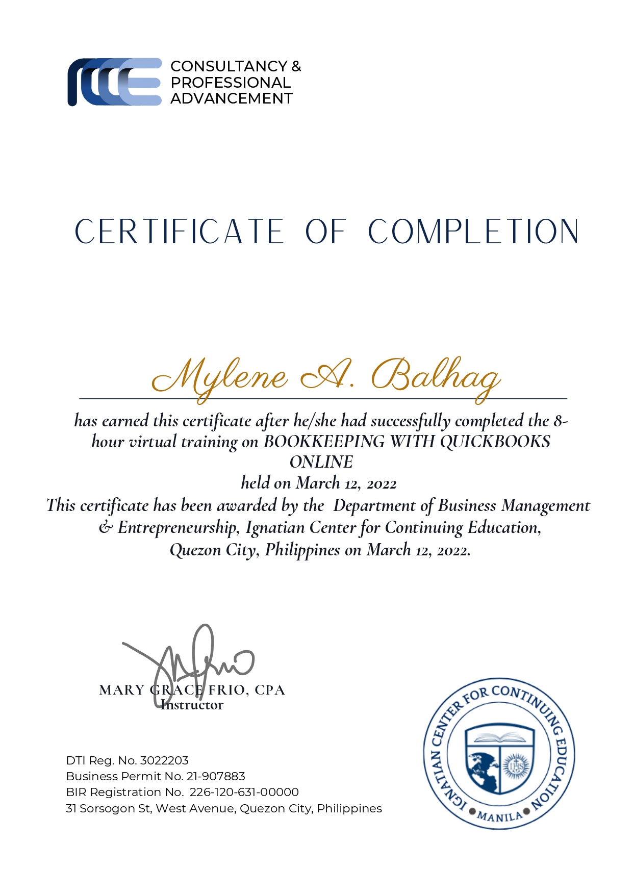 Bookkeeping with QBO Certificate