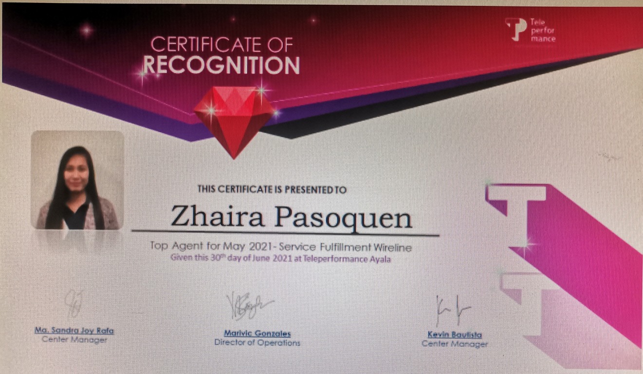 Certificate of Recognition(Top Agent)