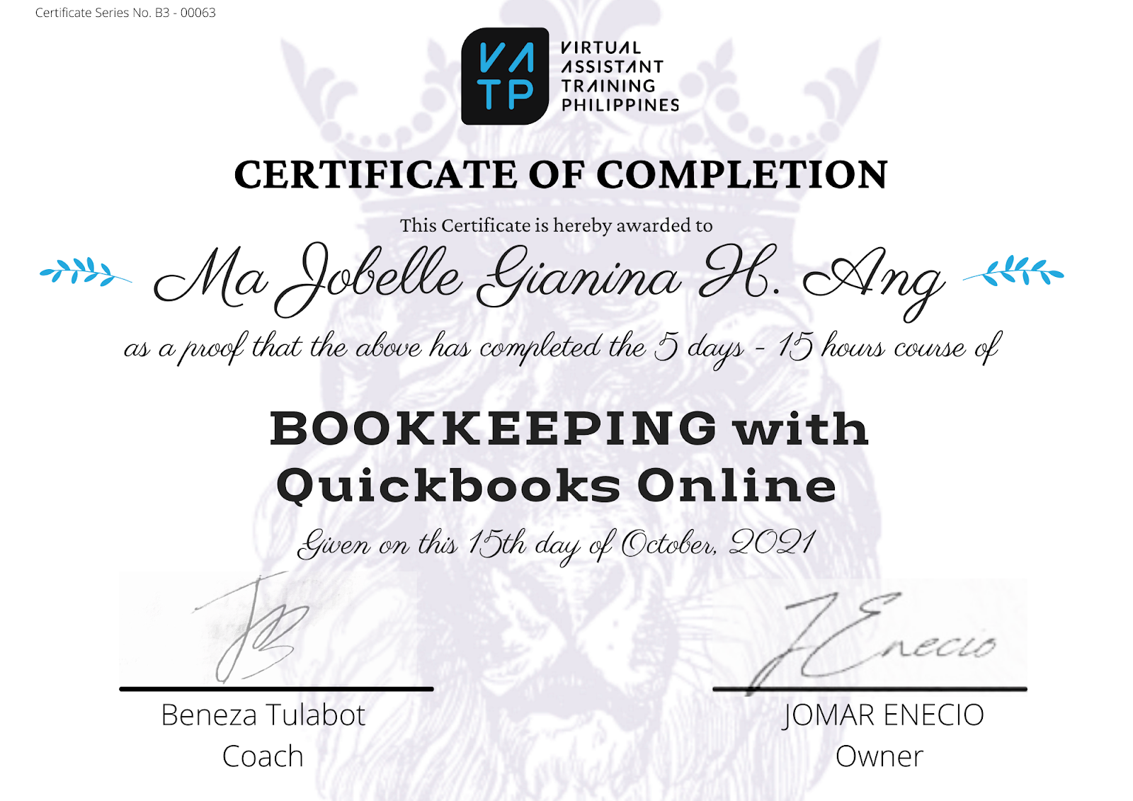 Bookkeeping Certificate