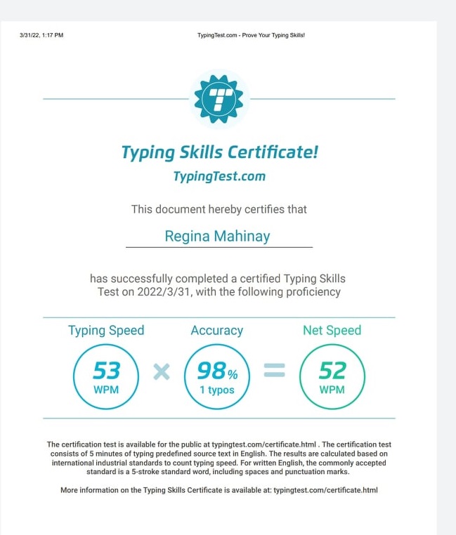 Typing Test Score