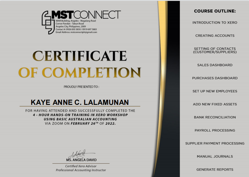 MST Connect Xero Training Certificate