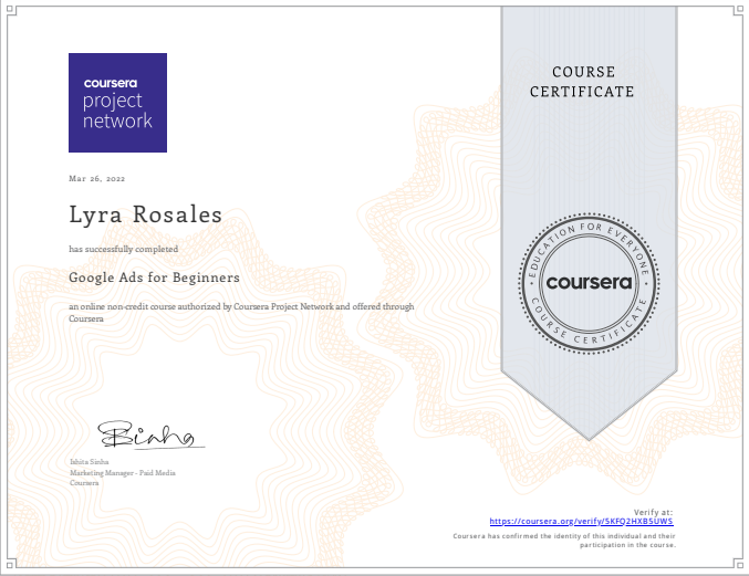 Google Ads for Beginners - Coursera