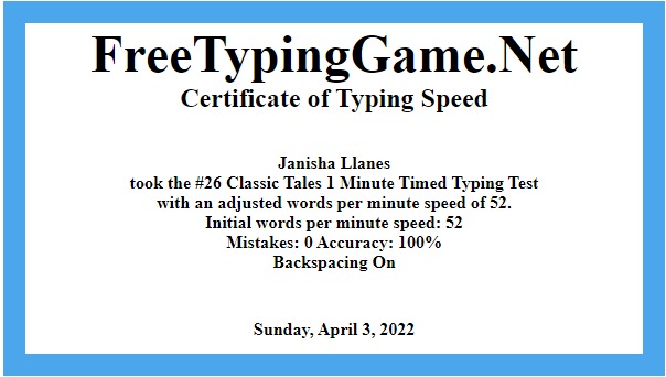 Typing Test Certificate