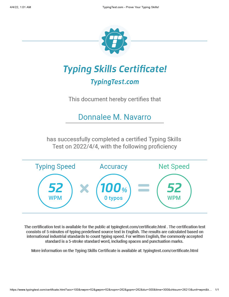 Typing Skills Certificate