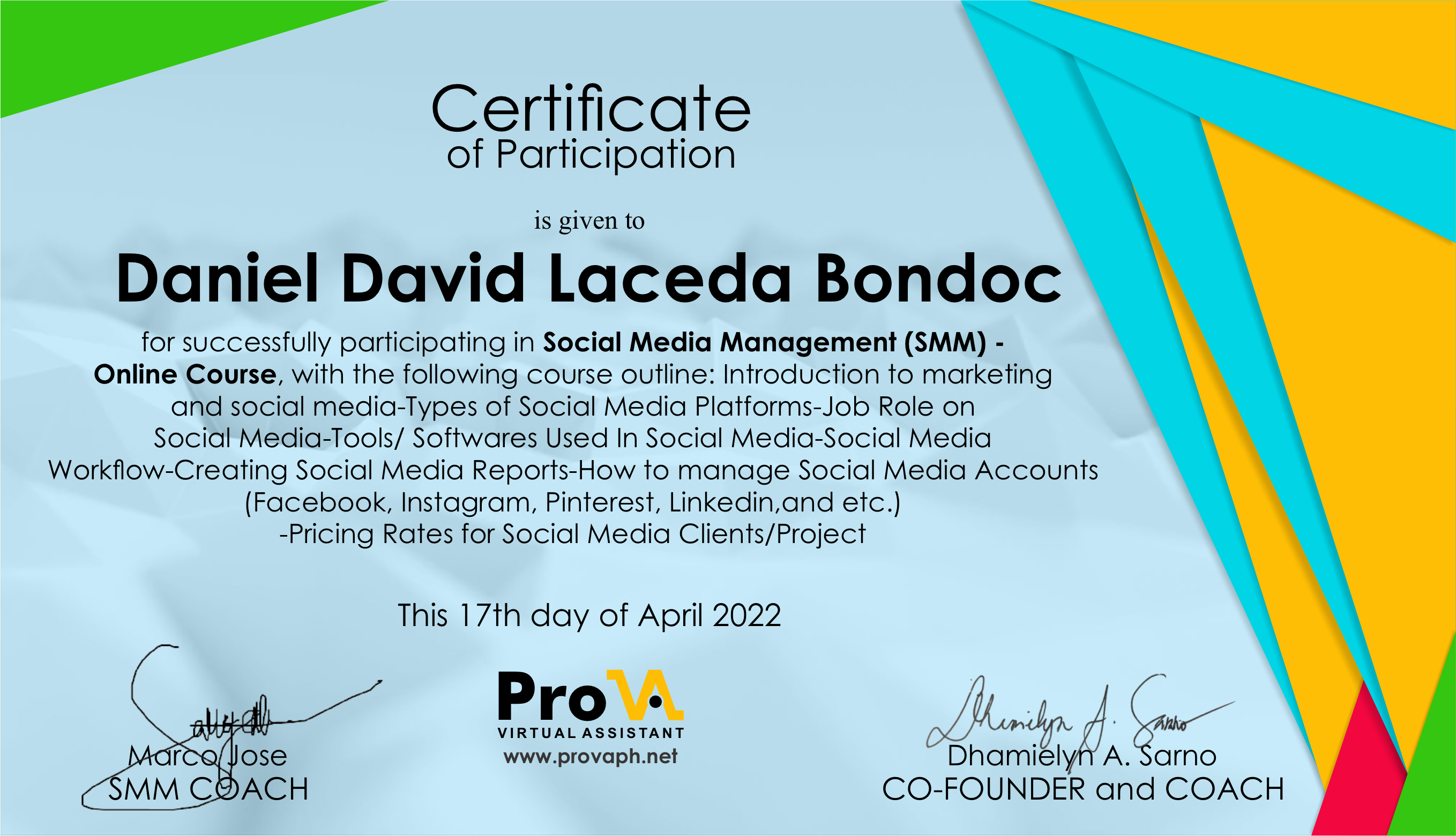 Social Media Management (SMM) Certificate