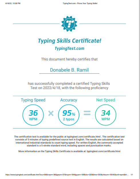 TYPING TEST CERTIFICATE