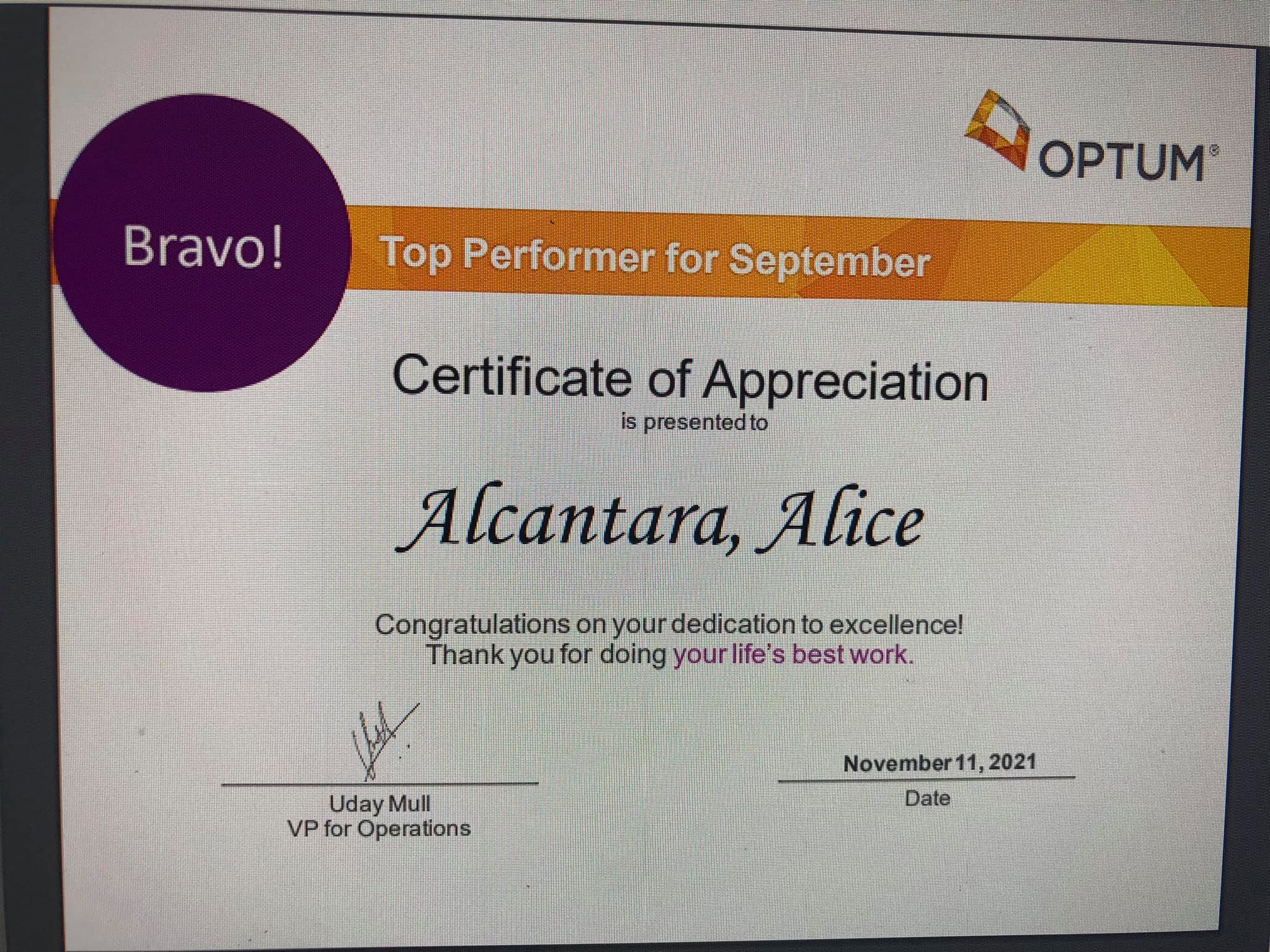 Top Performer Certificate