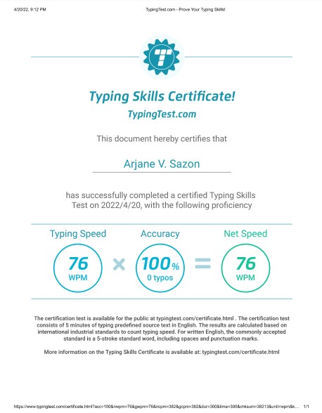 Typing Skills Certificate