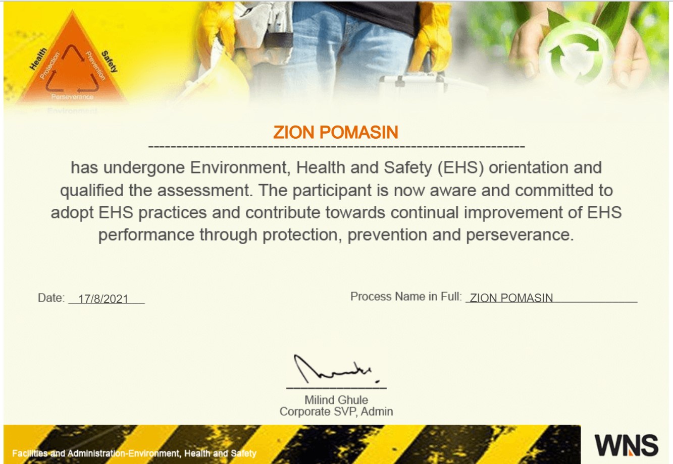 ENVIRONMENT,HEALTH AND SAFETY (EHS)