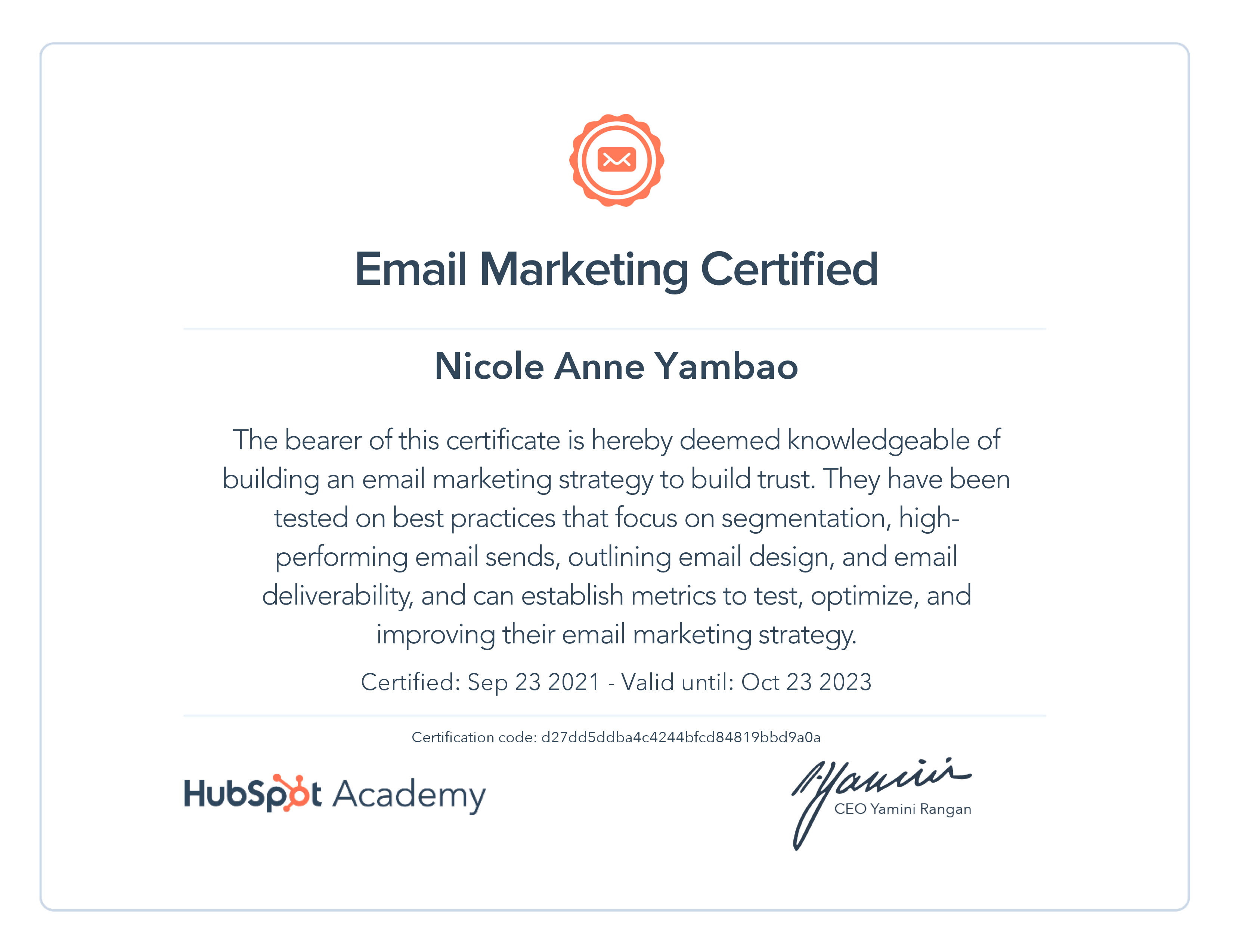 Certificate - Email Marketing