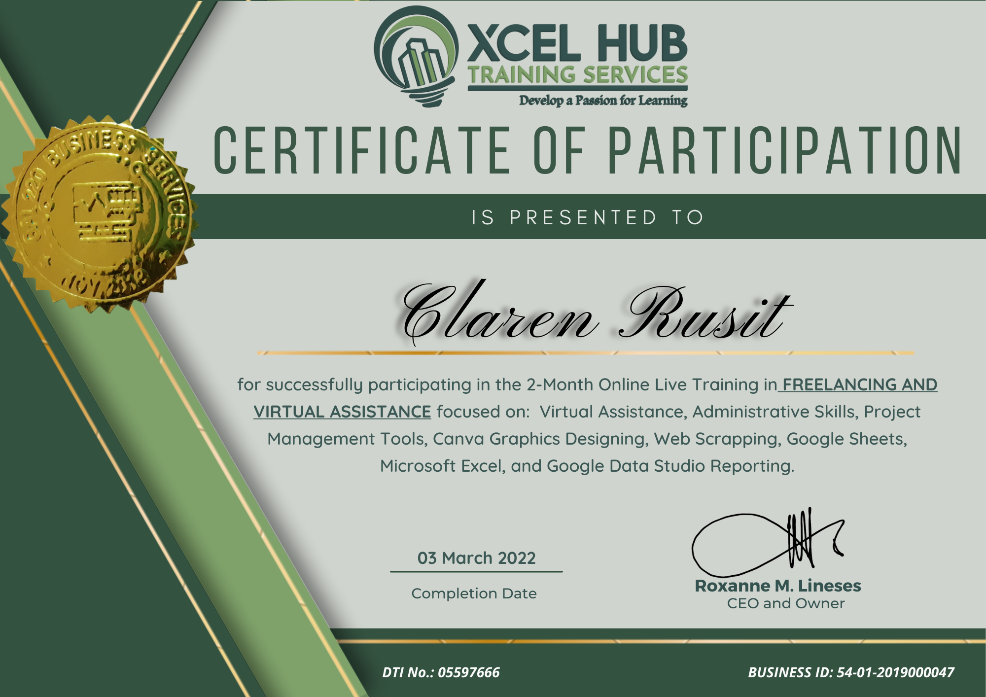 ExcelHub Certificate