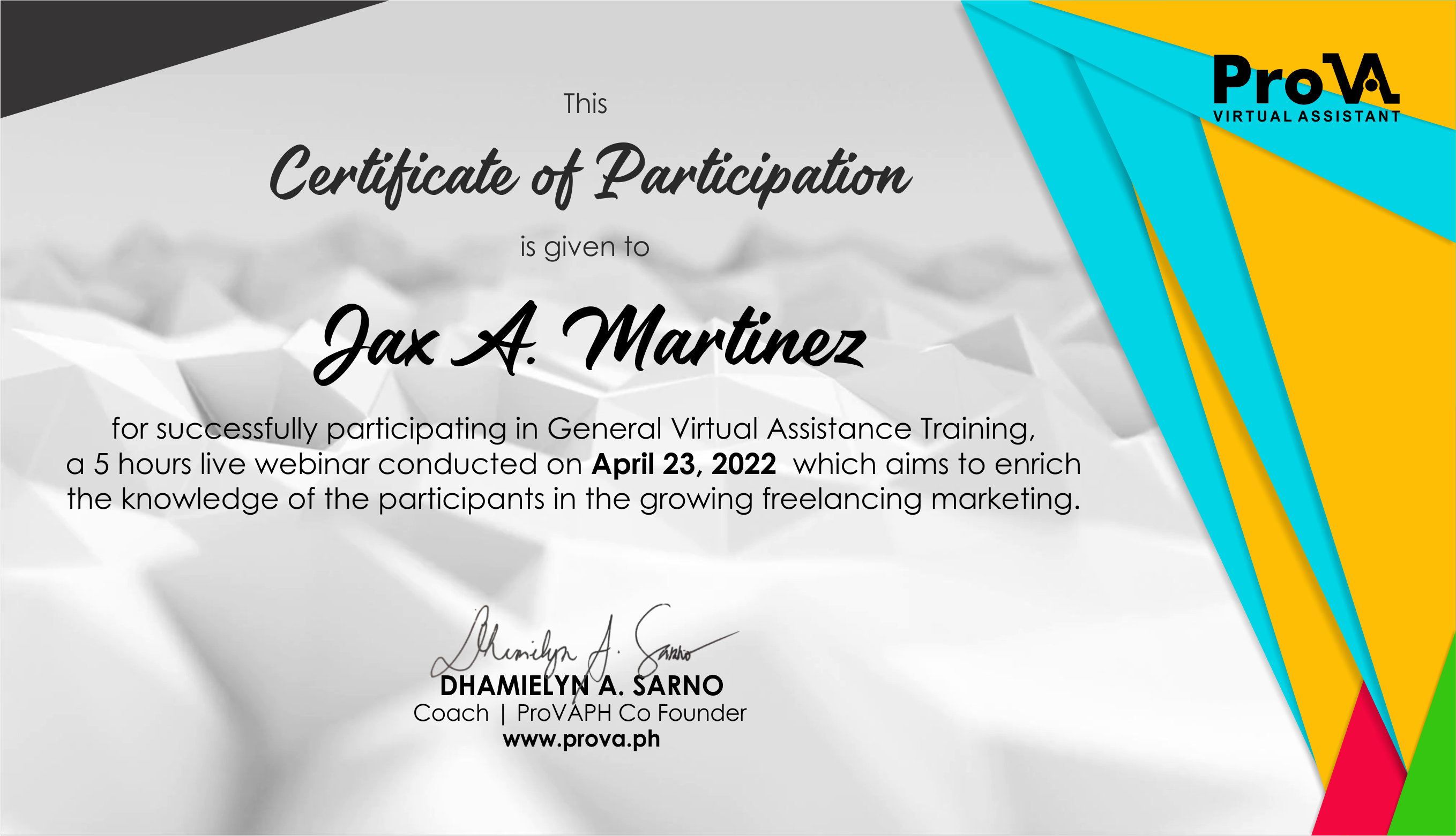 GVA Training Certificate