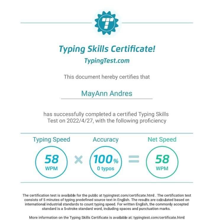 Typing Skill Certificate