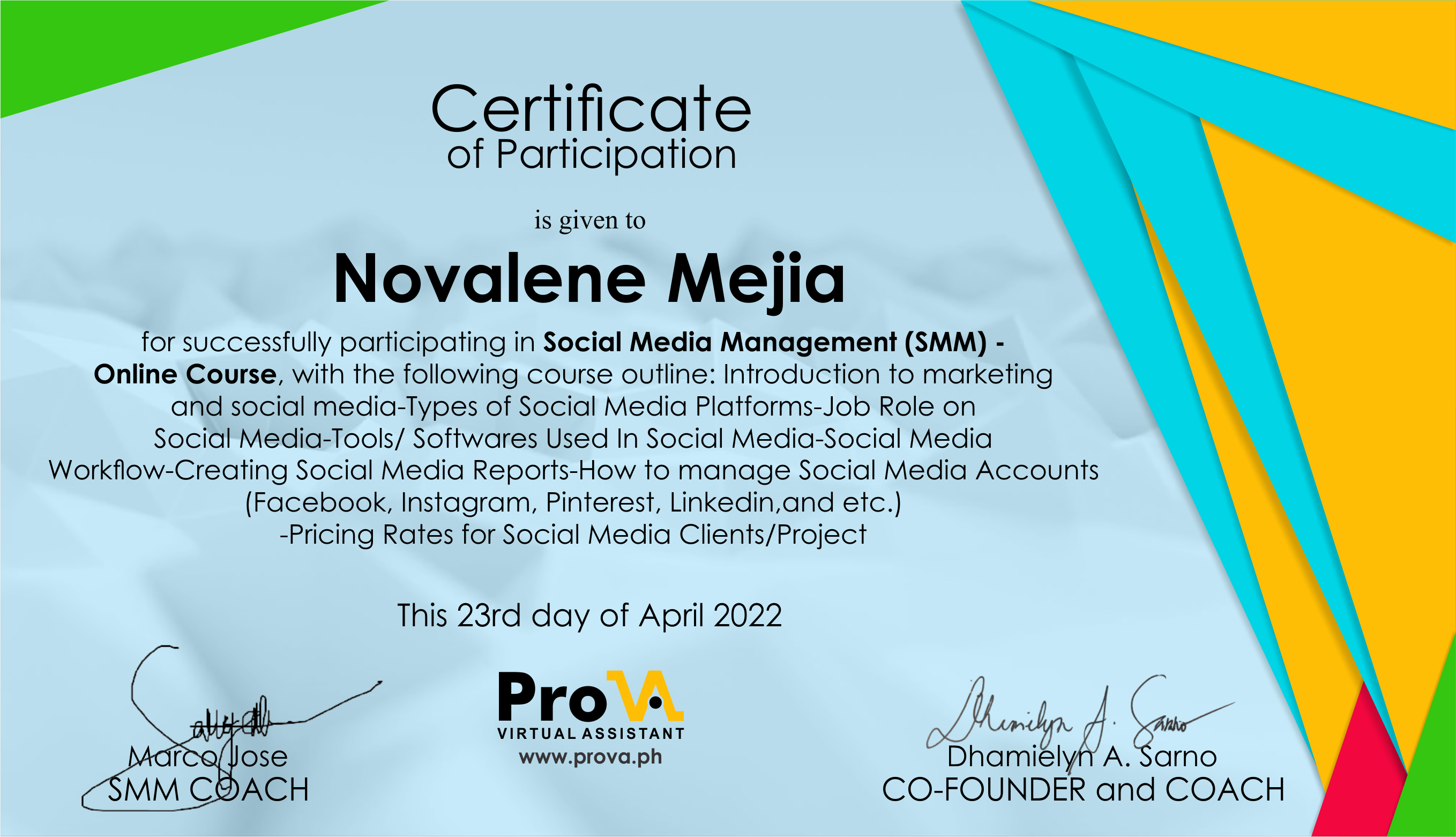 SMM certificate