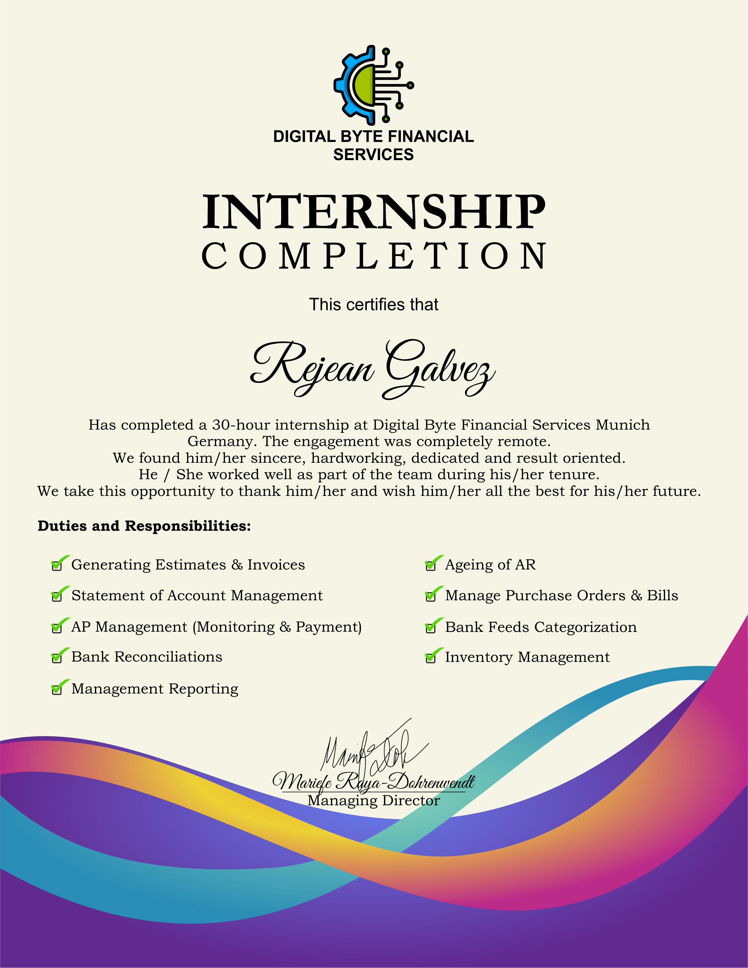 internship certificate