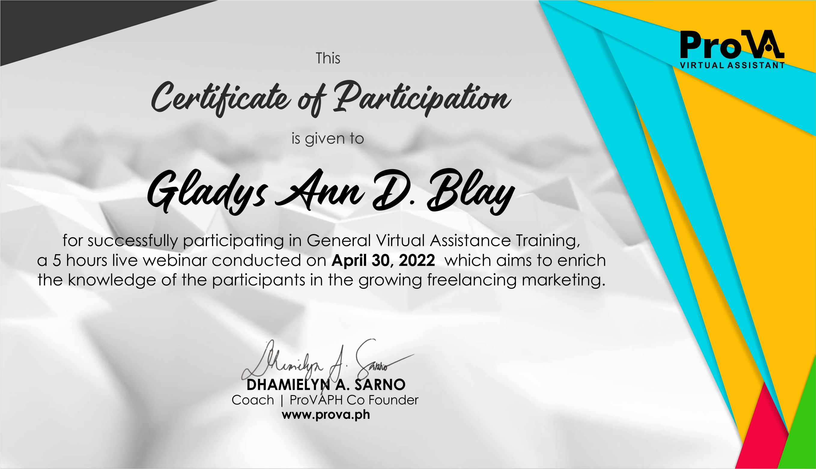 General Virtual Assistant Training Certificate