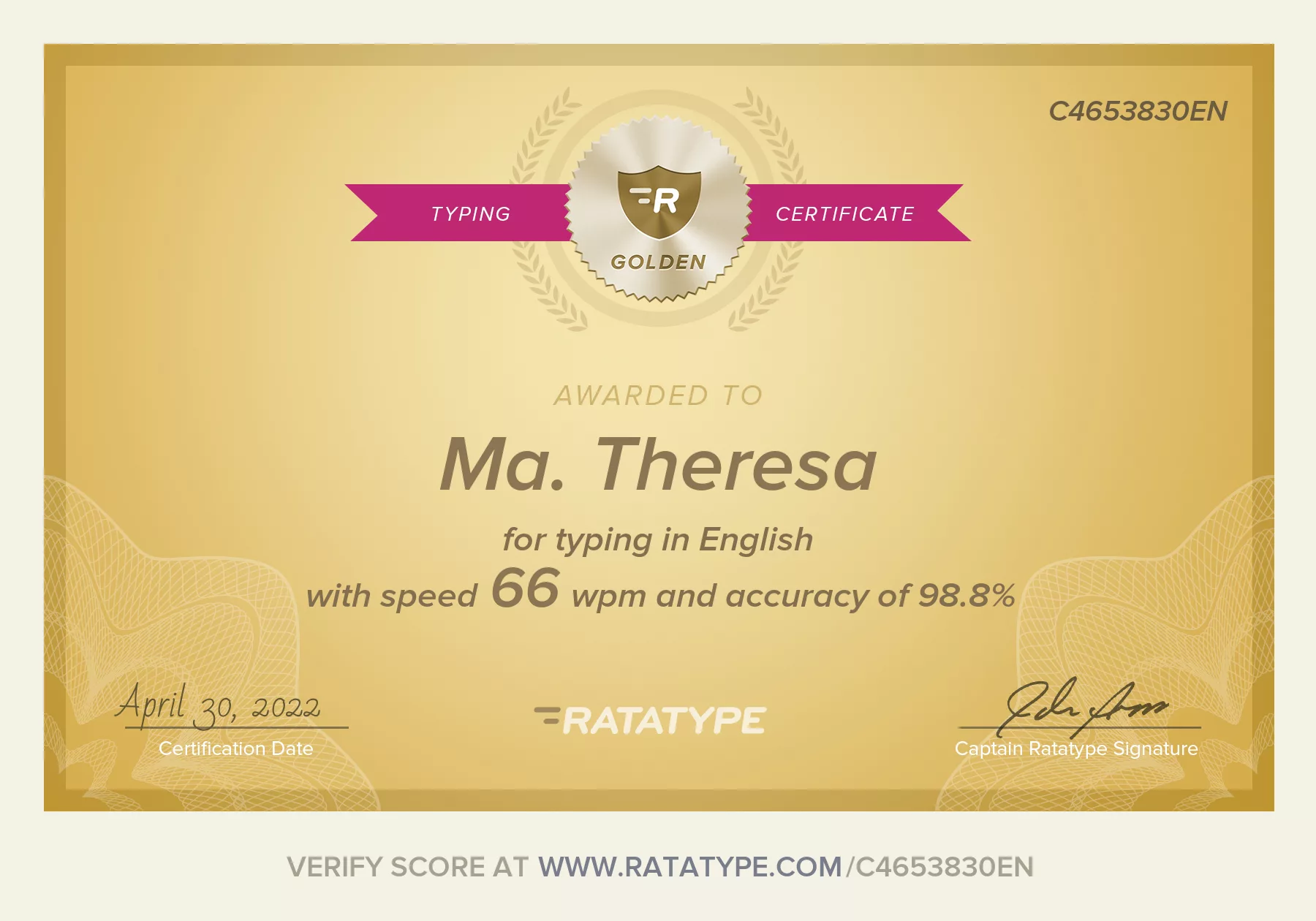 Typing Test Certificate