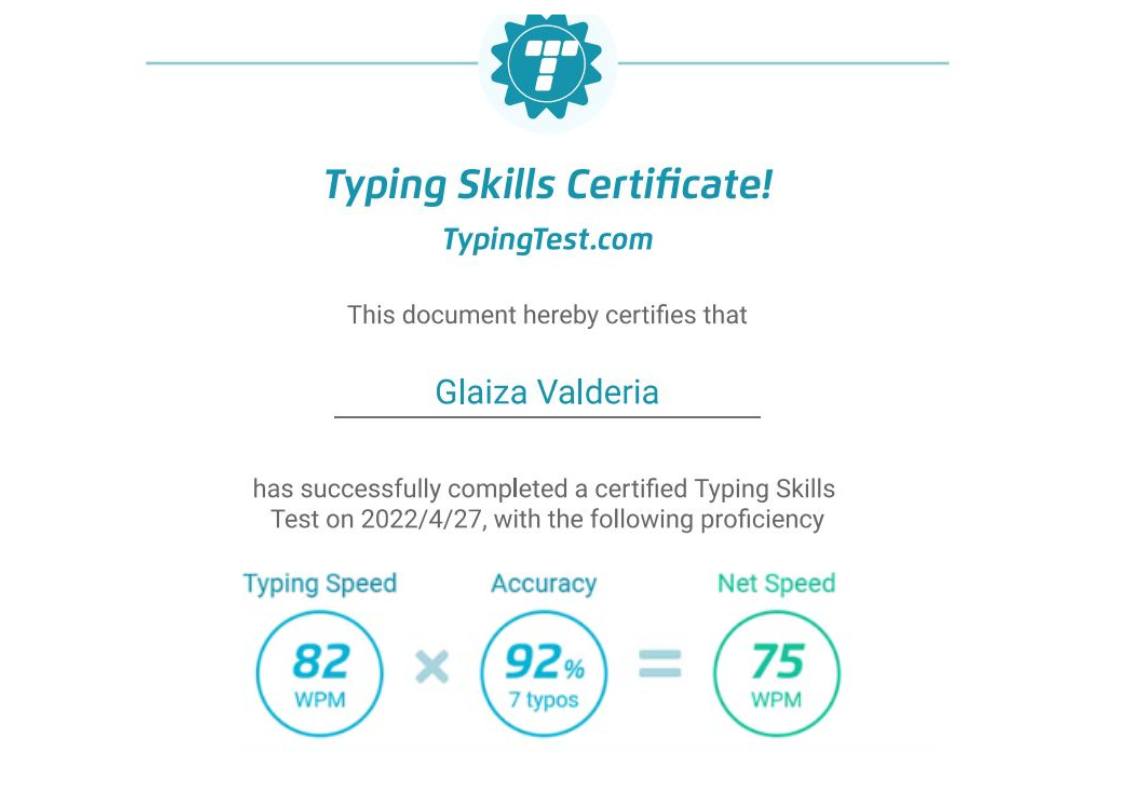 Typing Test Certificate