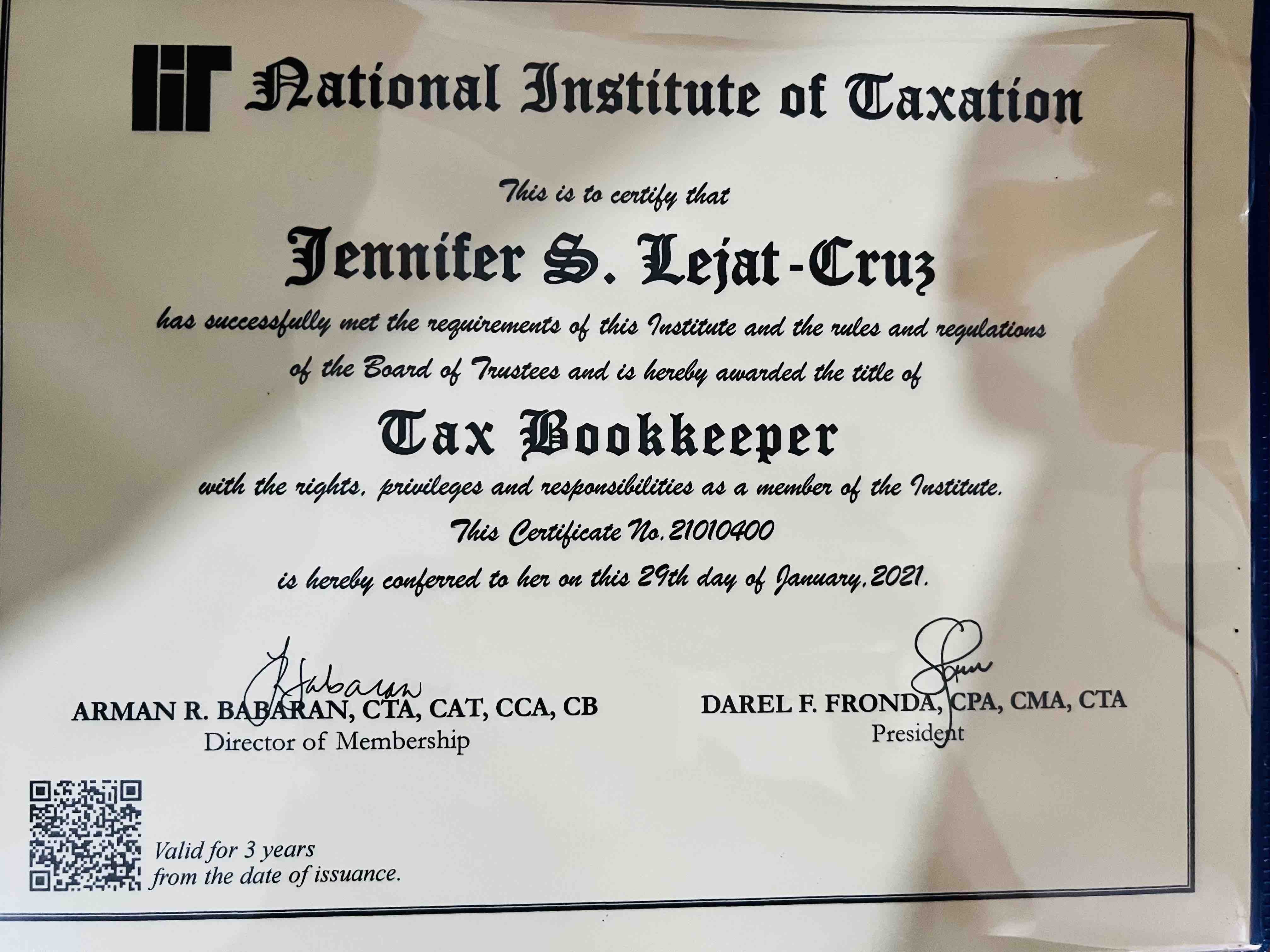 Certified  Tax Bookkeeper