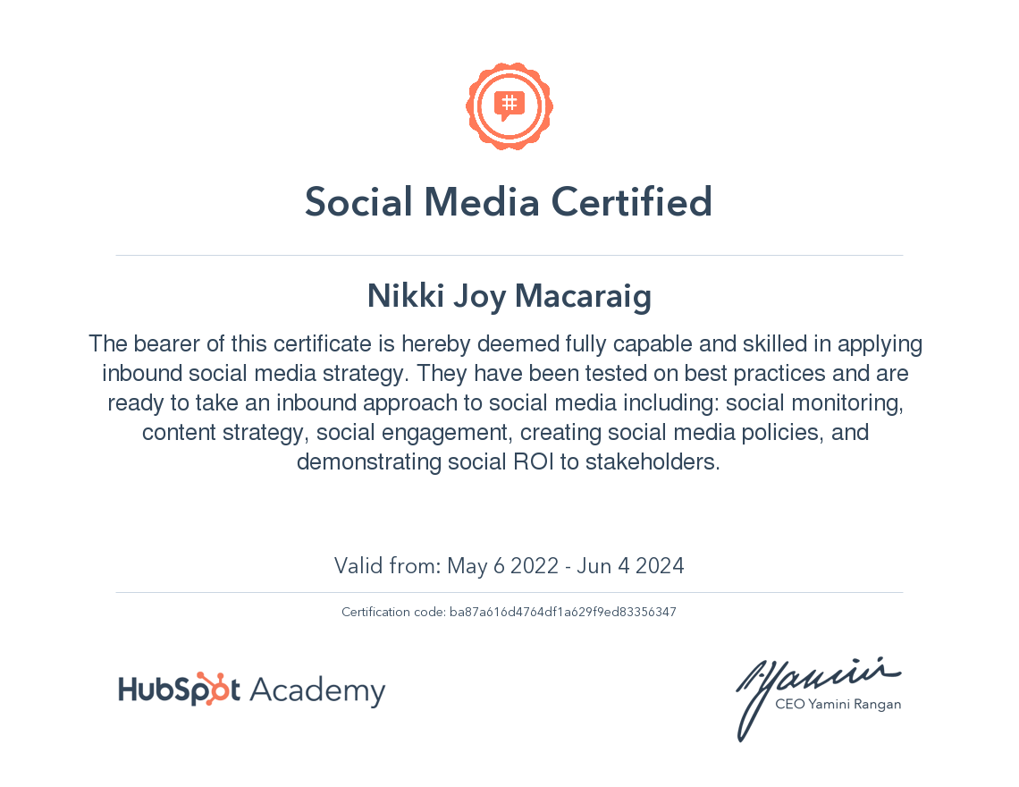 Inbound Social Media Strategy Certificate