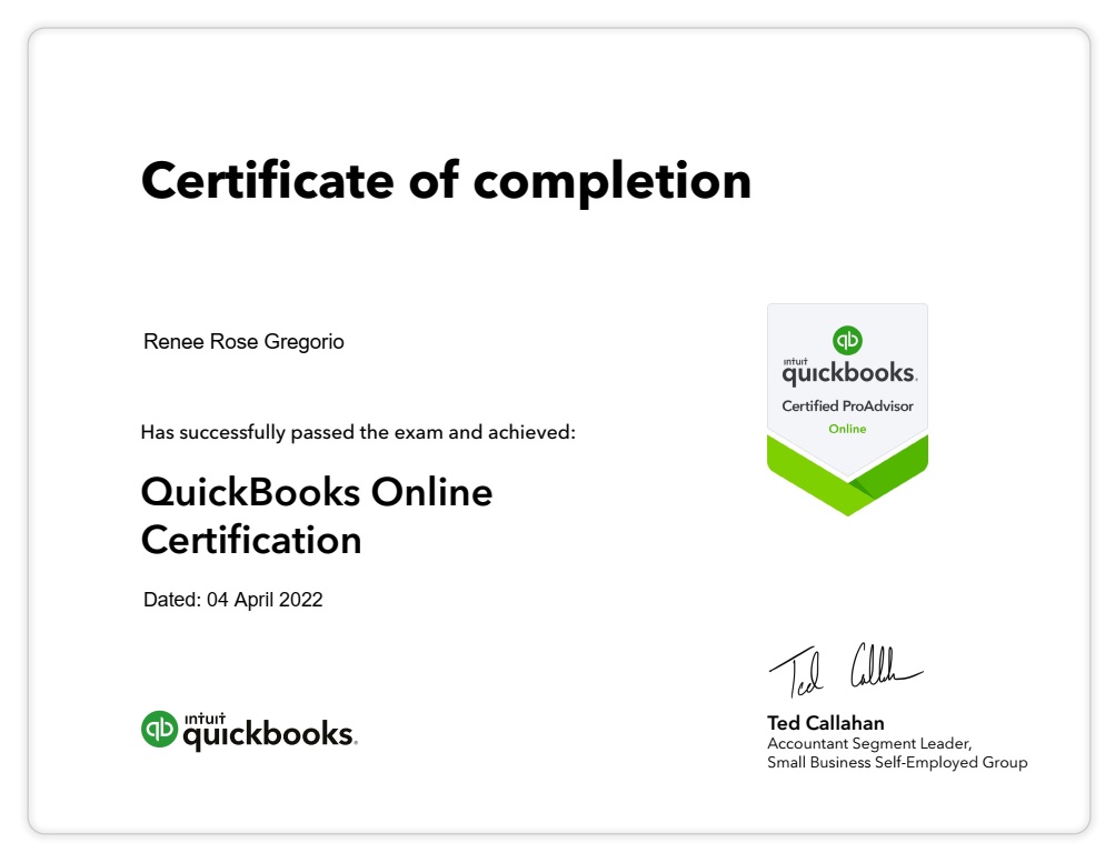 Quickbooks Certified ProAdvisor