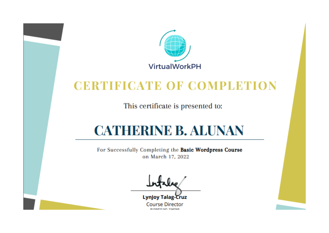 Basic Wordpress Course Certificate