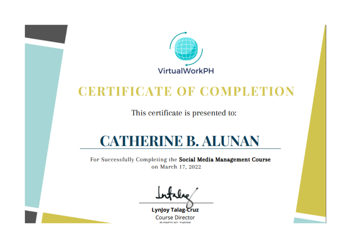 Social Media Management Course Certificate