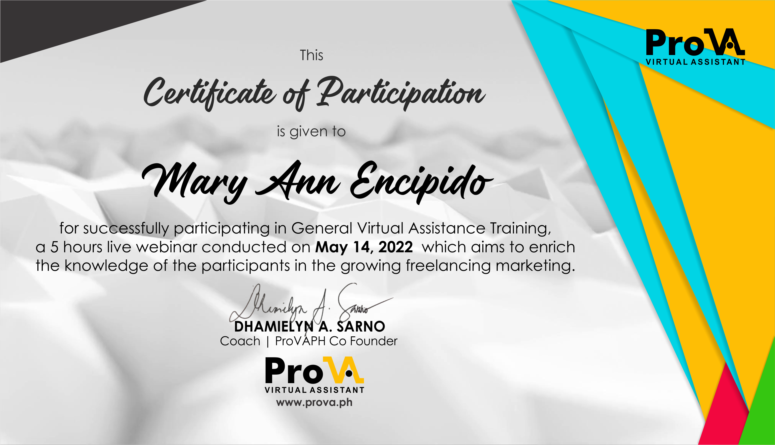 GENERAL VIRTUAL ASSISTANT CERTIFICATE