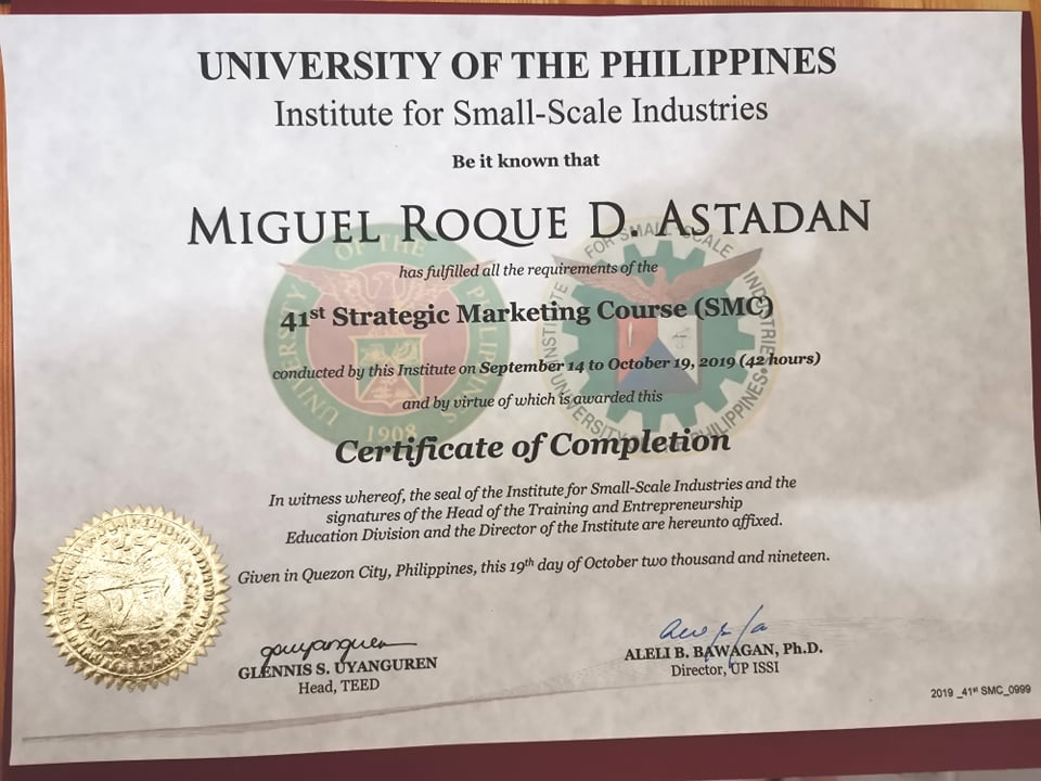 UP Strategic Marketing Course Certificate