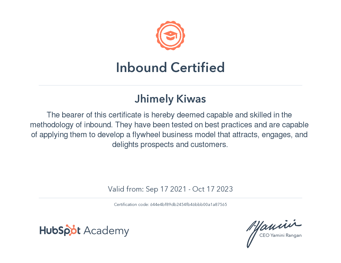 Inbound certificate