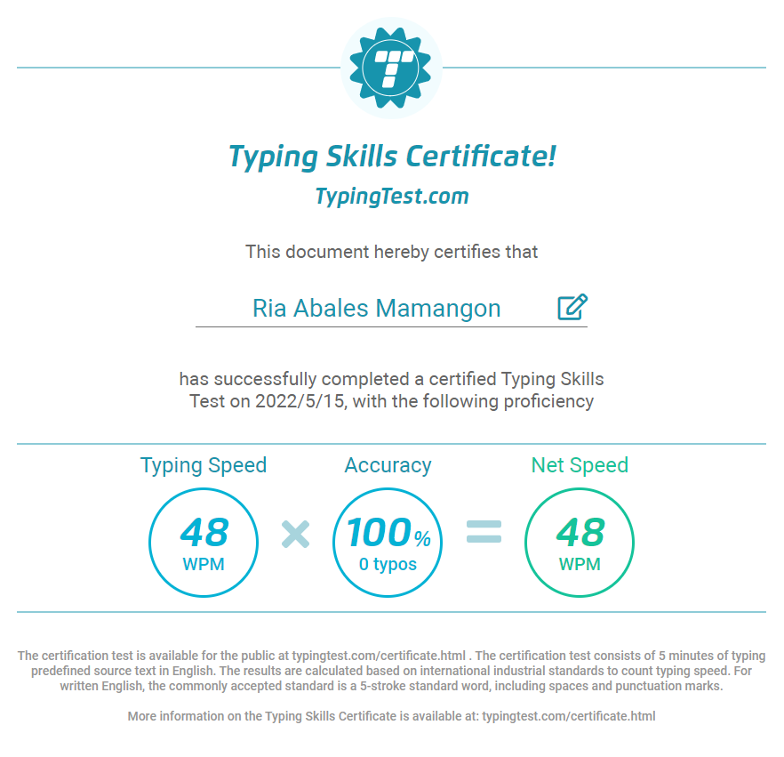 Typing Skill Certificate