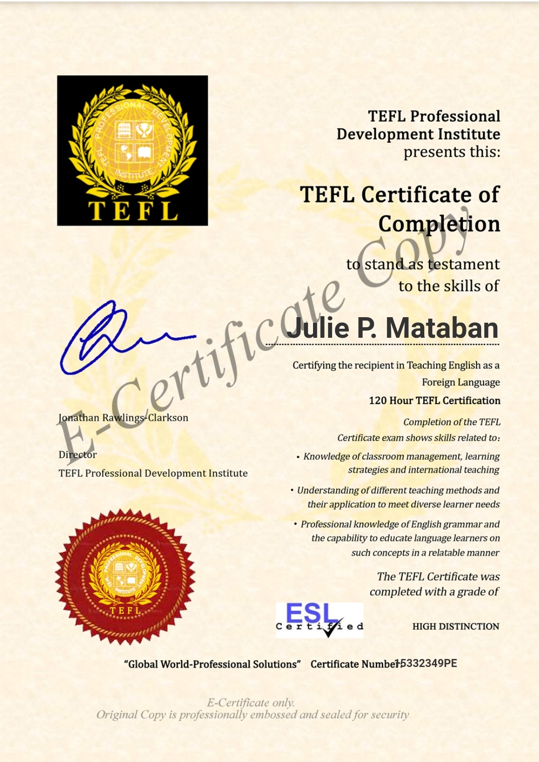 TEFL  Certificate