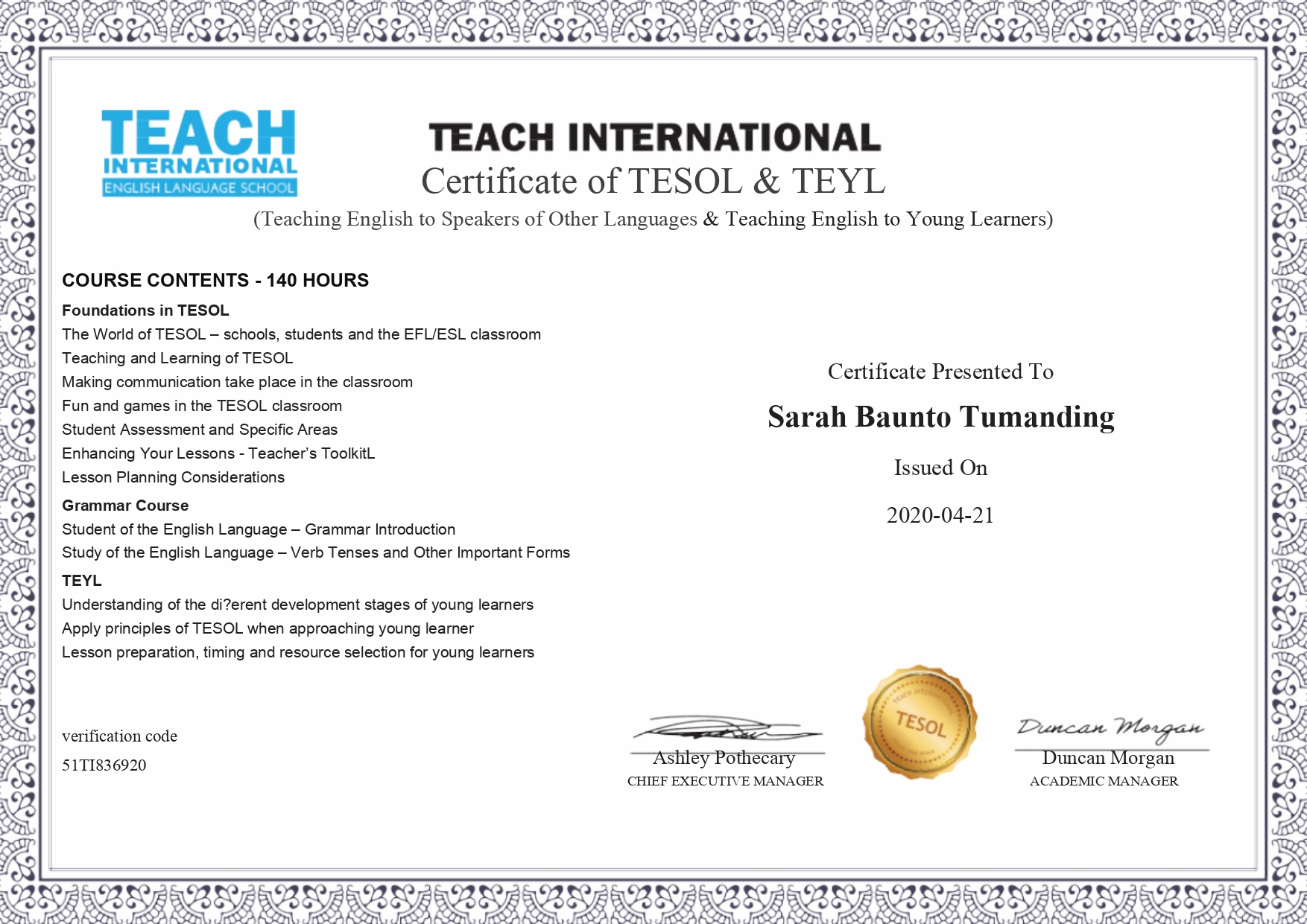 TESOL & TEYL Certificate