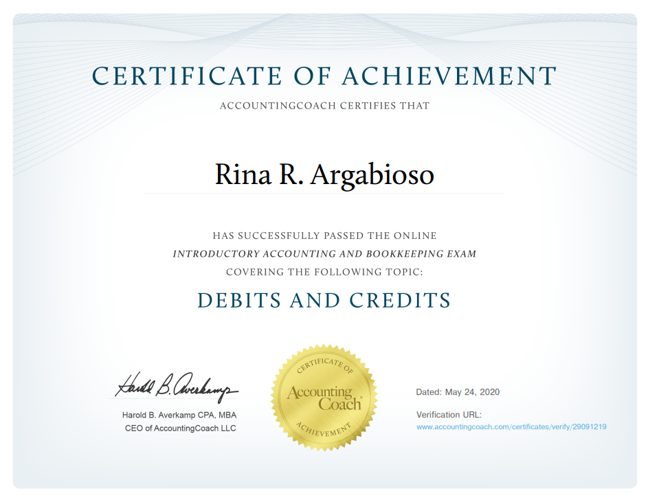 Accounting Coach - Debit and Credit Certificate