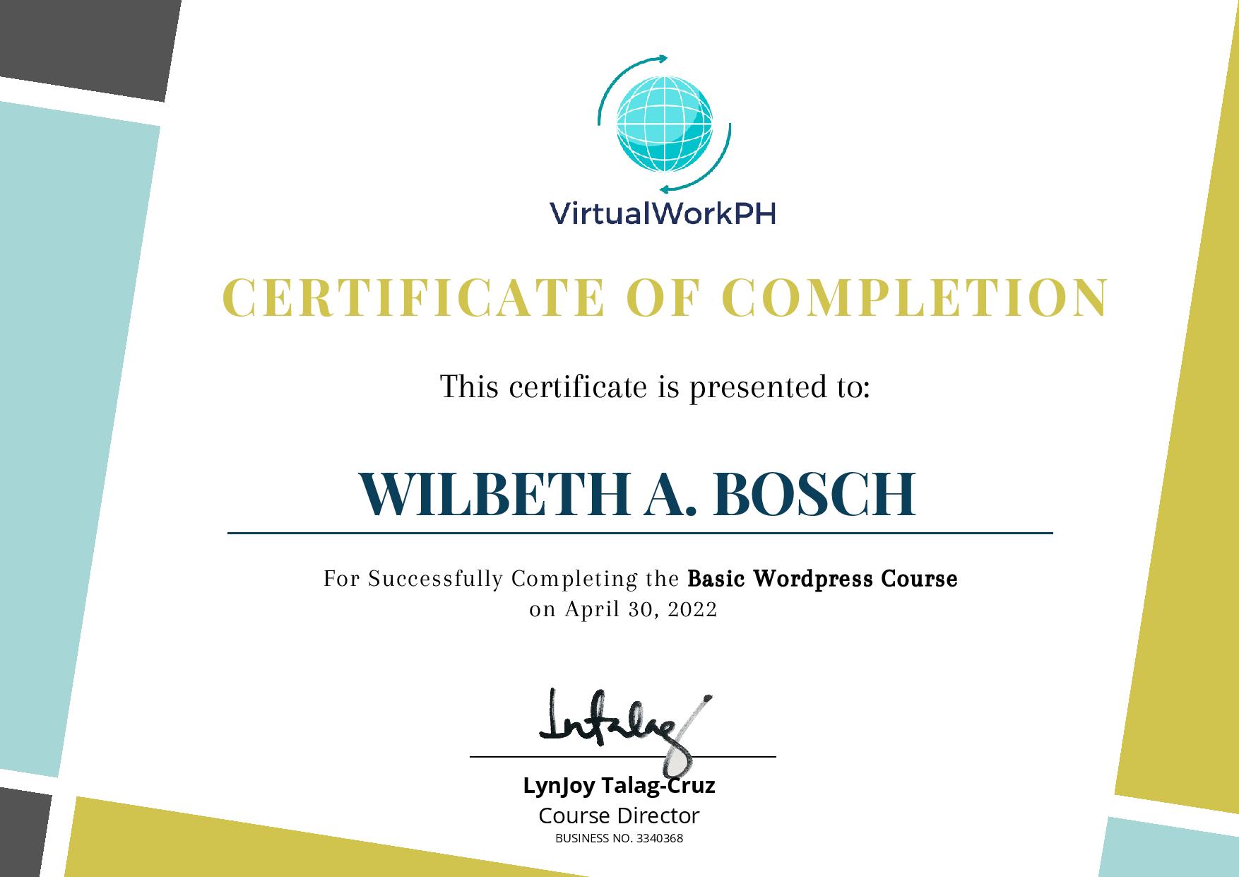 BWP CERTIFICATE