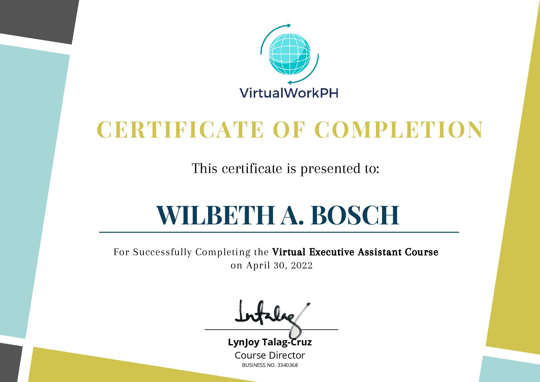 VEA CERTIFICATE