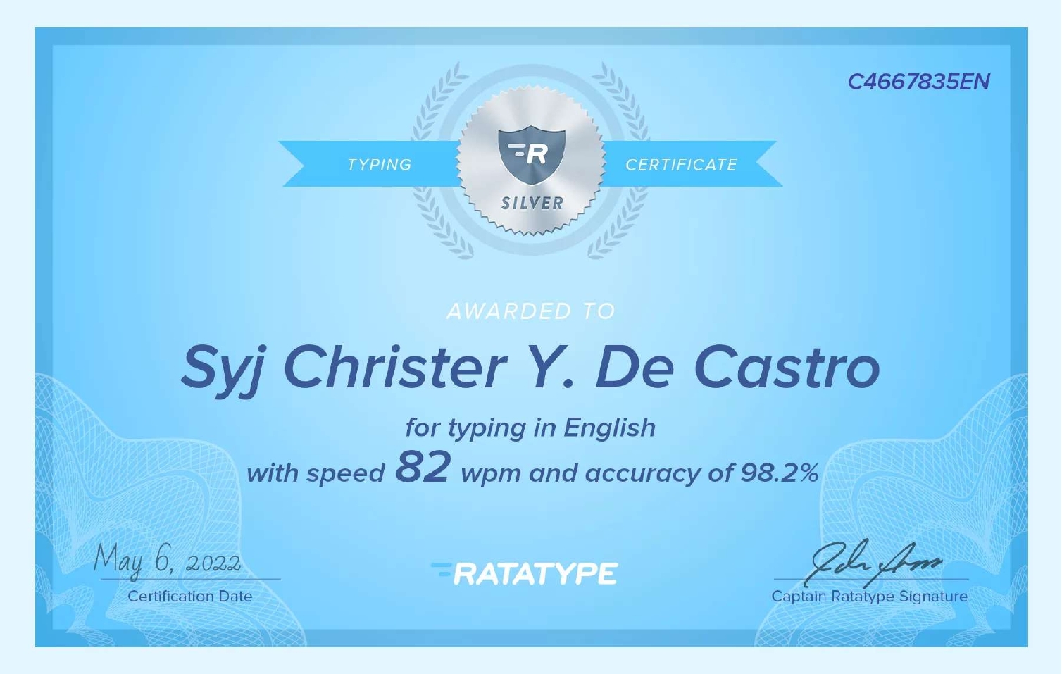 Typing Certificate