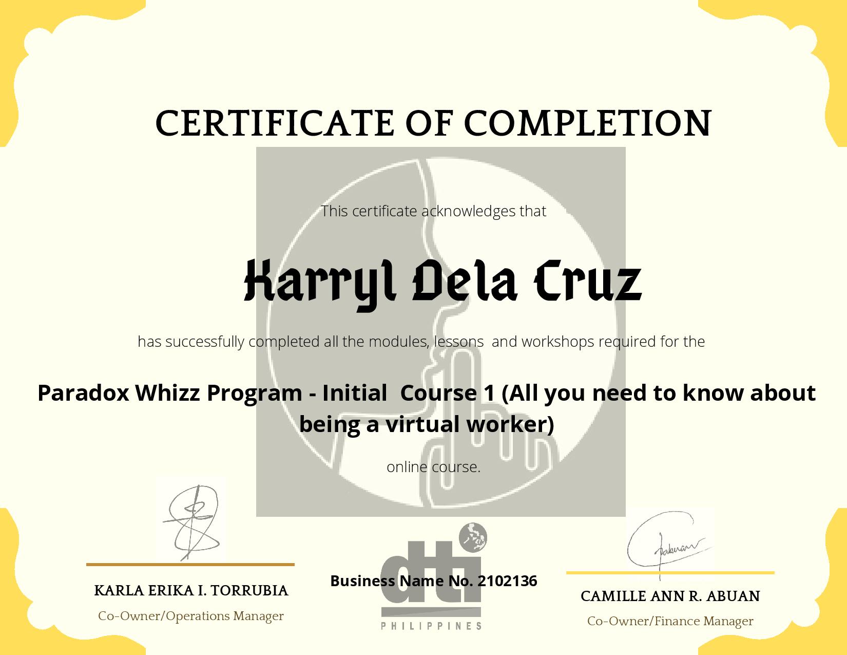 Initial Course 1 Certificate