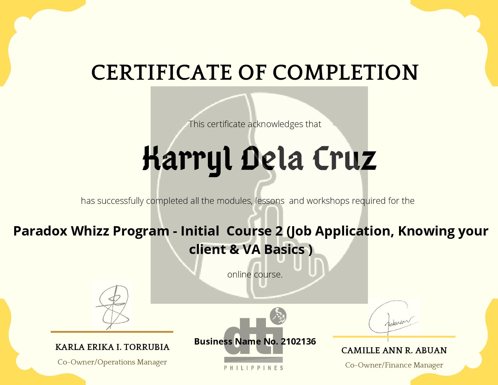 Initial Course 2 Certificate